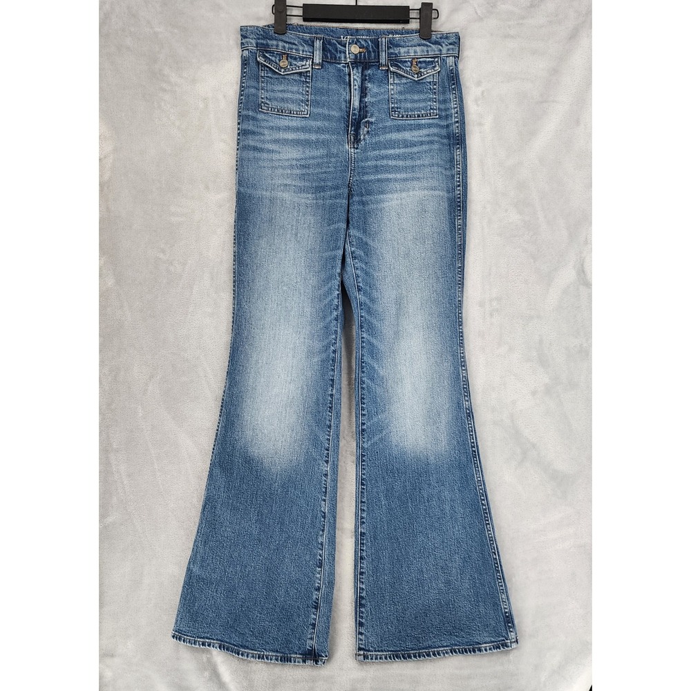 J.Crew Flare Jean Womens Size 27 Bangkok Wash Flap Pocket High Rise Semi Stretch